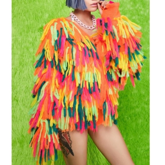 Dolls Kill Jackets & Blazers - Current Mood Acid tripping Shaggy sweater